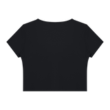 MIROLYUB Seamline topstitch cropped tee in Black, back view.