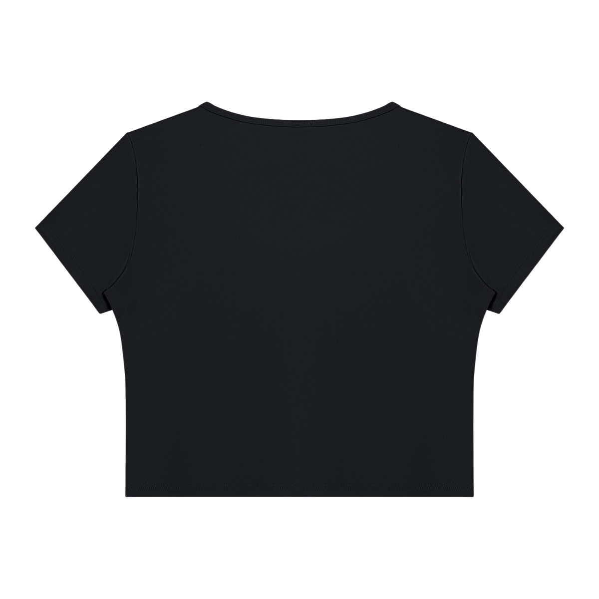 MIROLYUB Seamline topstitch cropped tee in Black, back view.