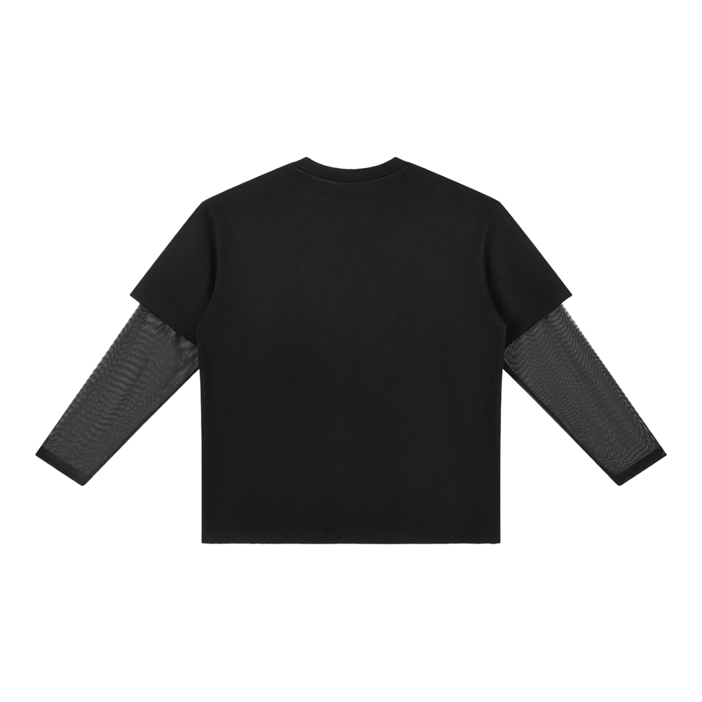MIROLYUB Fadeline layered long-sleeve tee in Black, back view.