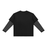 MIROLYUB Fadeline layered long-sleeve tee in Black, back view.