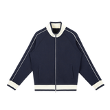 MIROLYUB Switchback raglan track jacket in Navy Blue, front view.