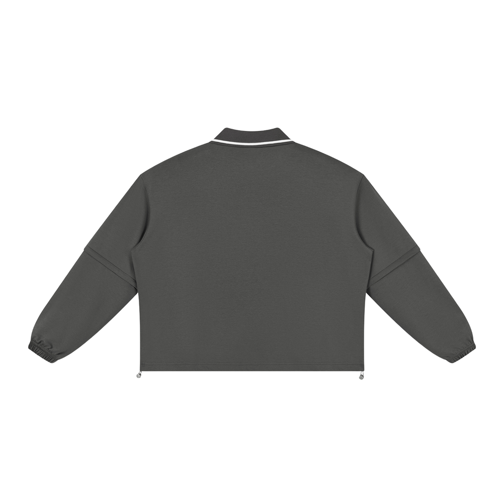 MIROLYUB Collarway collared sweatshirt in Dark Gray, back view.