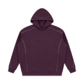 MIROLYUB Hush Oversized Piping Hoodie in Plum Purple, front view.