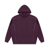 MIROLYUB Hush Oversized Piping Hoodie in Plum Purple, front view.