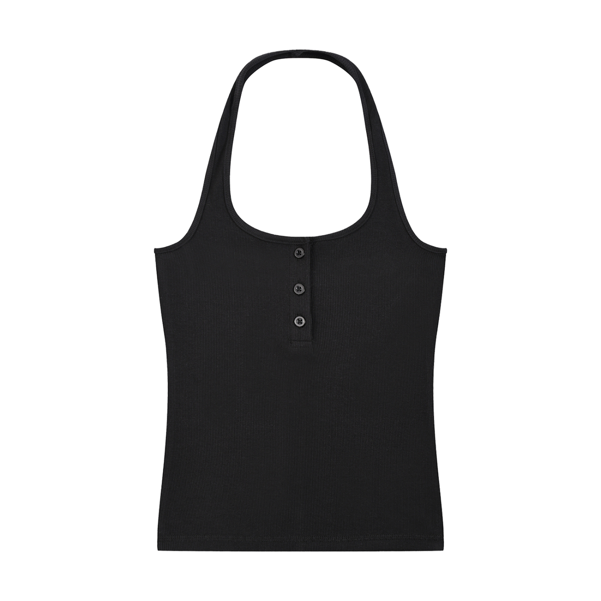 MIROLYUB Notch ribbed Henley tank in Black, front view