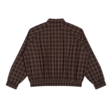 MIROLYUB Grid Plaid Zip Track Jacket in Red Plaid, back view.