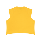 MIROLYUB Ravel raw-hem boxy tank in Yellow, back view.