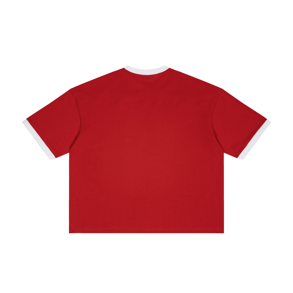 MIROLYUB Unisex Color Block Boxy T-Shirt — Red — back view