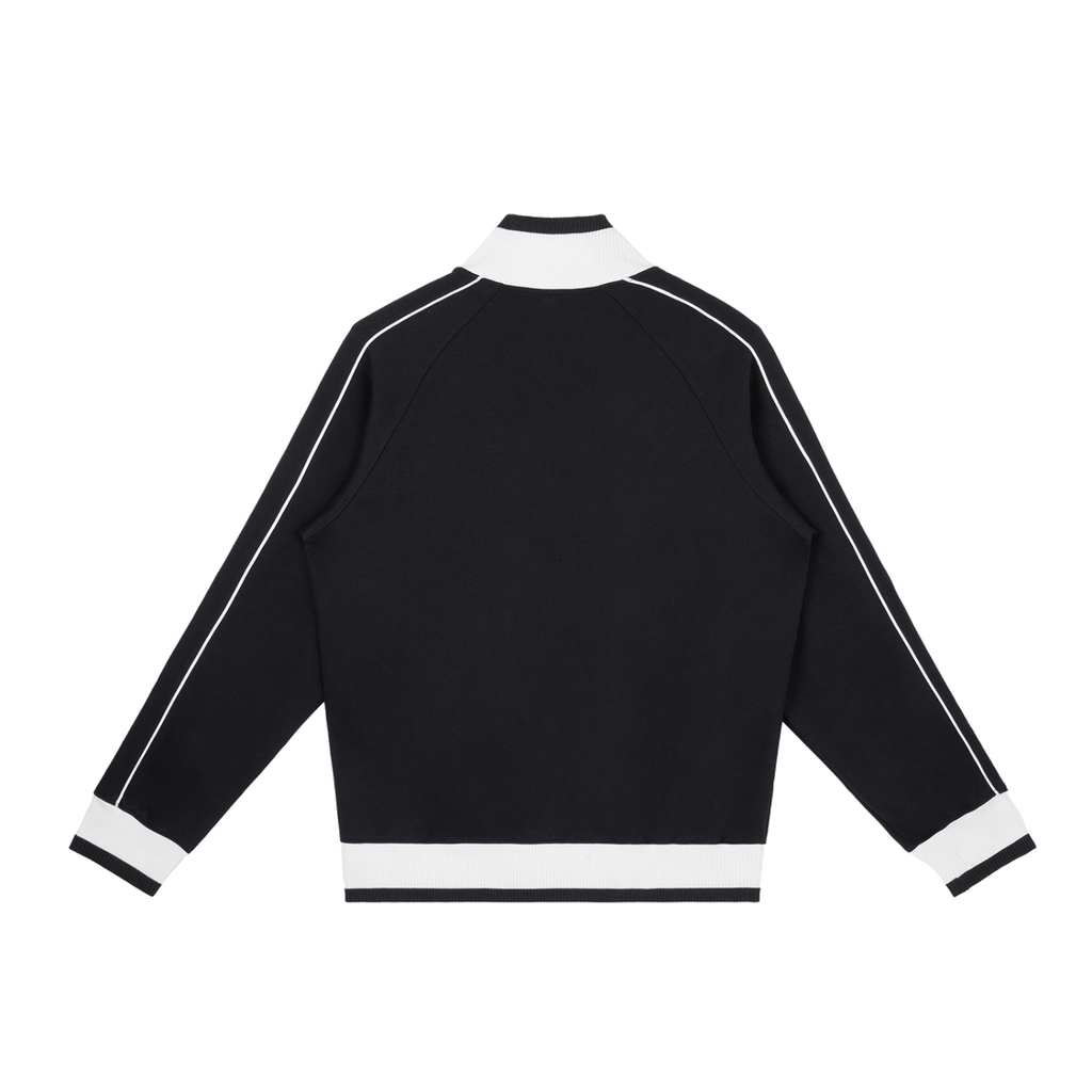 MIROLYUB Switchback raglan track jacket in Black, back view.