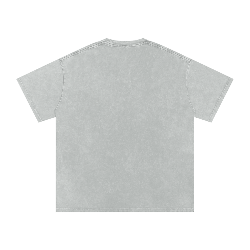 MIROLYUB Afterglow Snow-Wash Oversized Tee in Light Gray, back view.