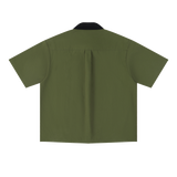 Crossfade cotton short-sleeve contrast-collar shirt in Army Green, back view