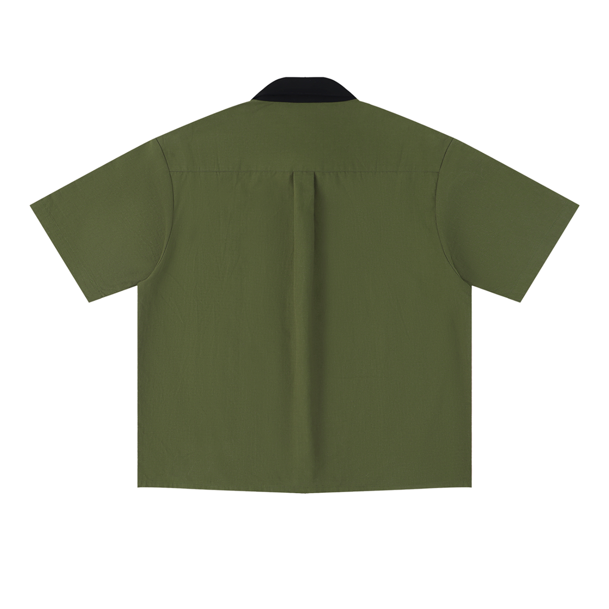 Crossfade cotton short-sleeve contrast-collar shirt in Army Green, back view