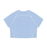 MIROLYUB Women's Contrast Stitch Raglan Crop T-Shirt — Sky Blue — back view