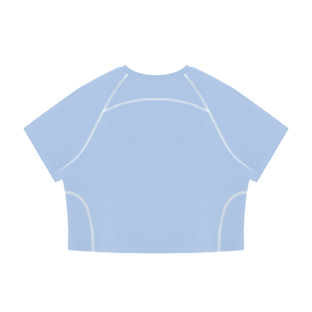 MIROLYUB Women's Contrast Stitch Raglan Crop T-Shirt — Sky Blue — back view