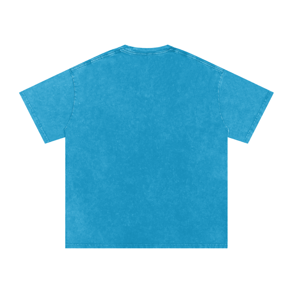 MIROLYUB Afterglow Snow-Wash Oversized Tee in Lake Blue, back view.