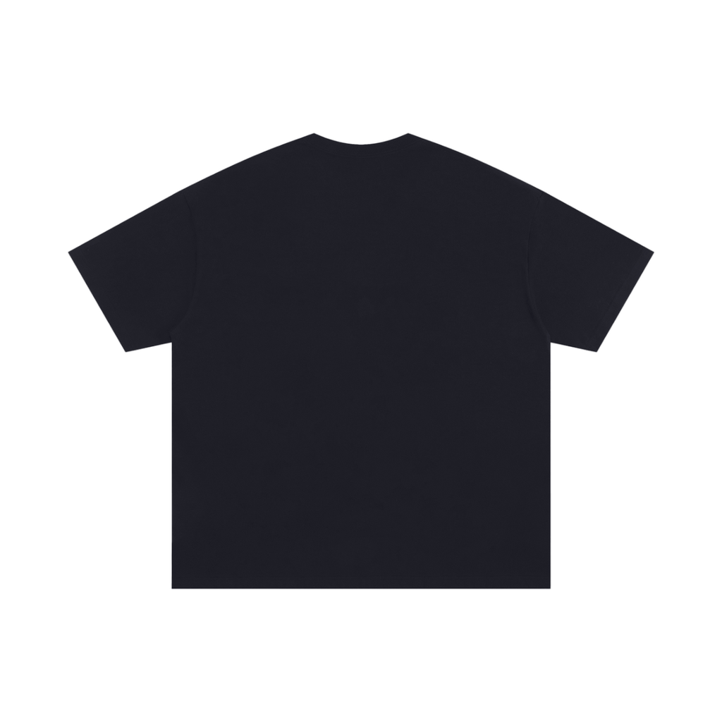 MIROLYUB Interval oversized cotton tee in Black, back view with dropped shoulders and a straight hem