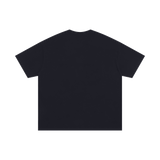 MIROLYUB Interval oversized cotton tee in Black, back view with dropped shoulders and a straight hem