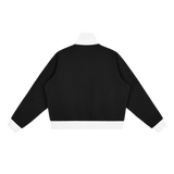 MIROLYUB Parallel cropped stripe track jacket in Black, back view.