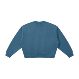 MIROLYUB Meridian boxy fleece crewneck in Haze Blue, back view.