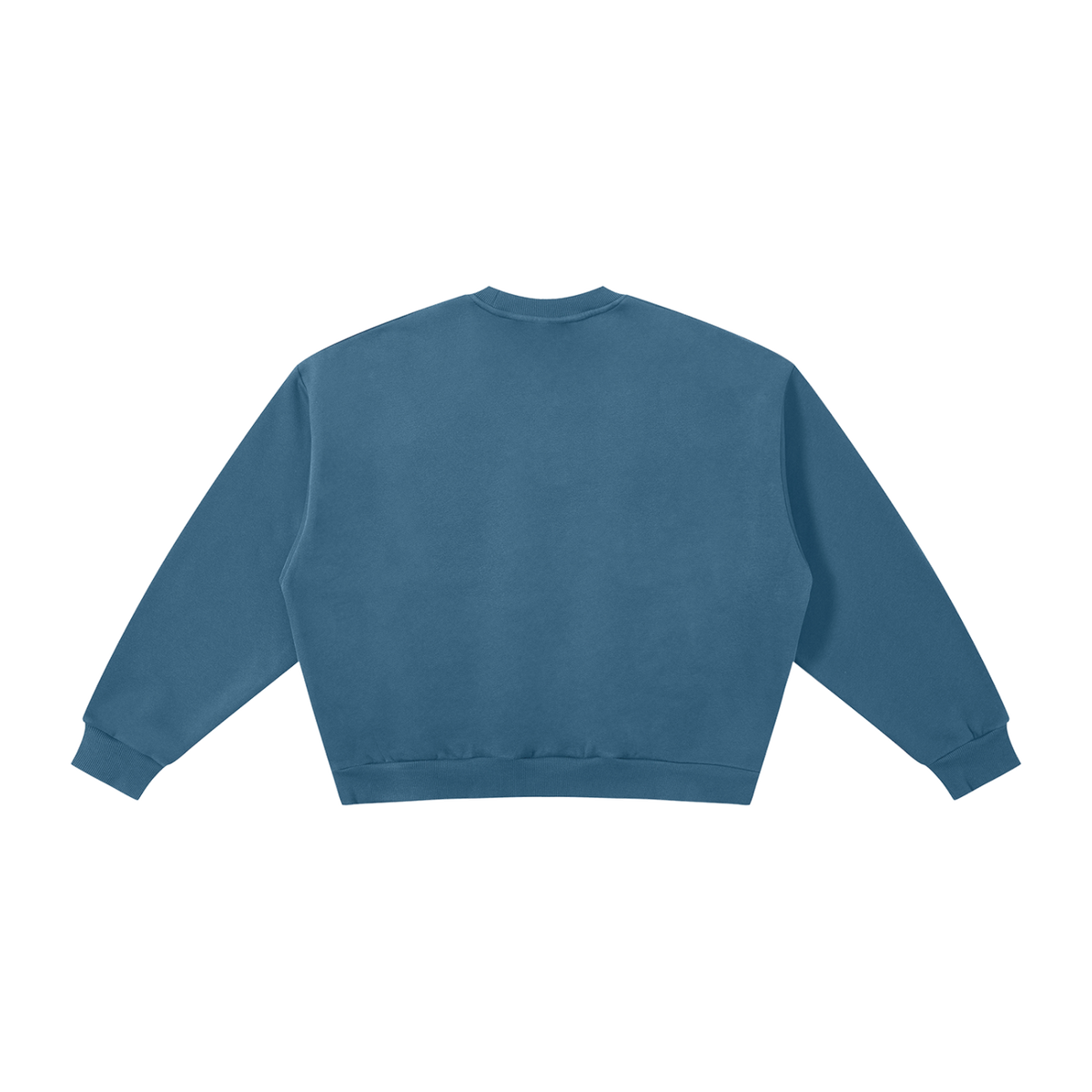 MIROLYUB Meridian boxy fleece crewneck in Haze Blue, back view.