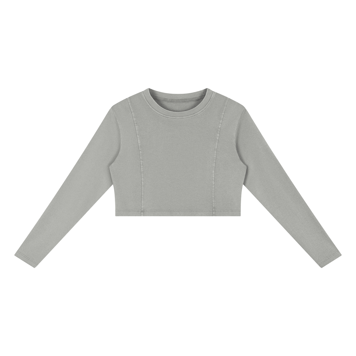 MIROLYUB Ashweave mineral-wash cropped sweatshirt in Light Gray, front view.