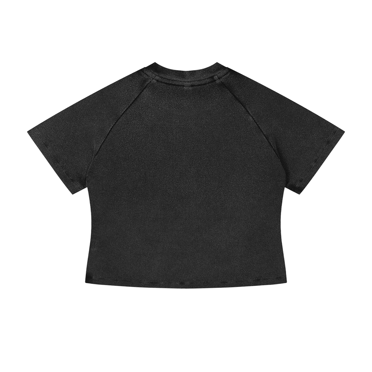 MIROLYUB Women's Mineral Wash Crop T-Shirt — Black, back view