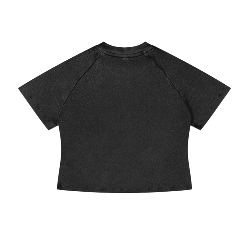MIROLYUB Women's Mineral Wash Crop T-Shirt — Black, back view