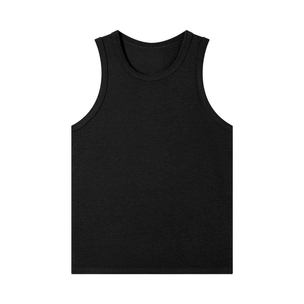 MIROLYUB Tension heavyweight ribbed tank in Black, front view.