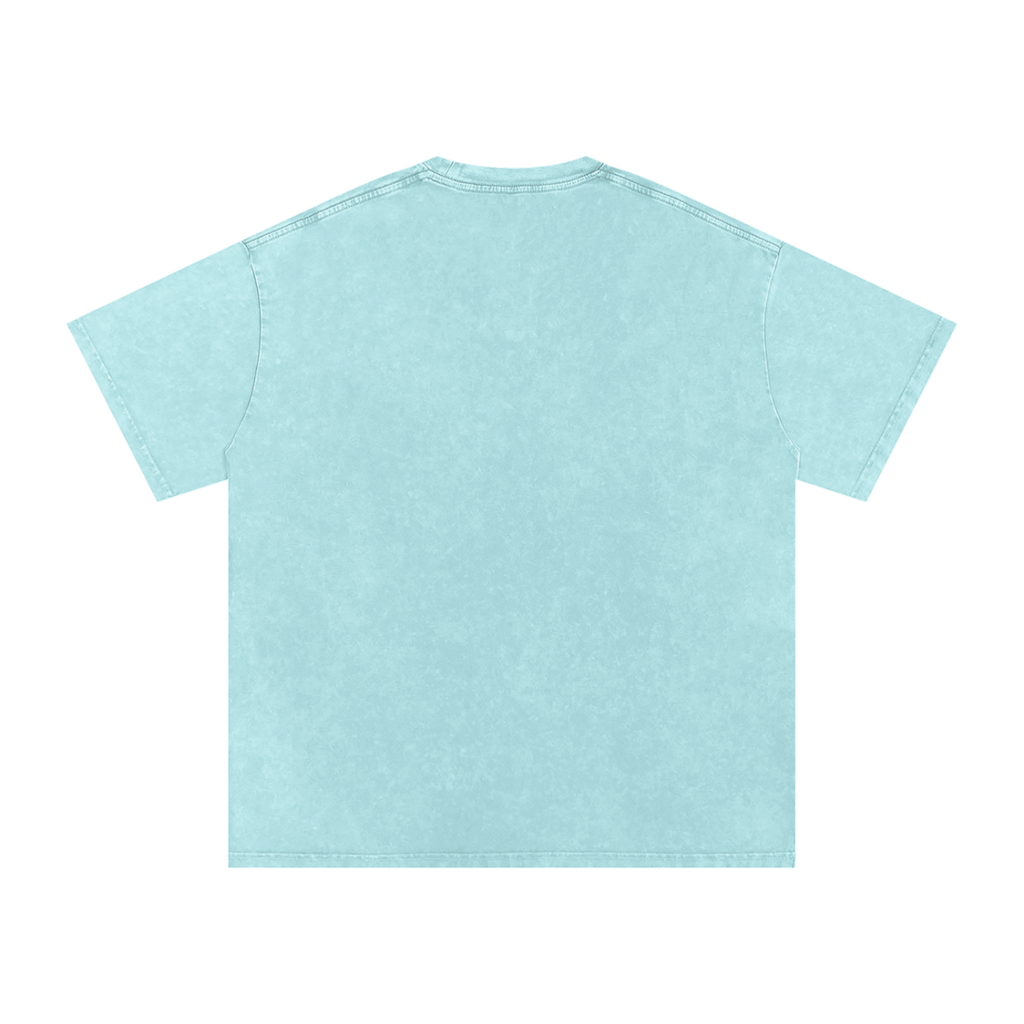 MIROLYUB Afterglow Snow-Wash Oversized Tee in Water Blue, back view.