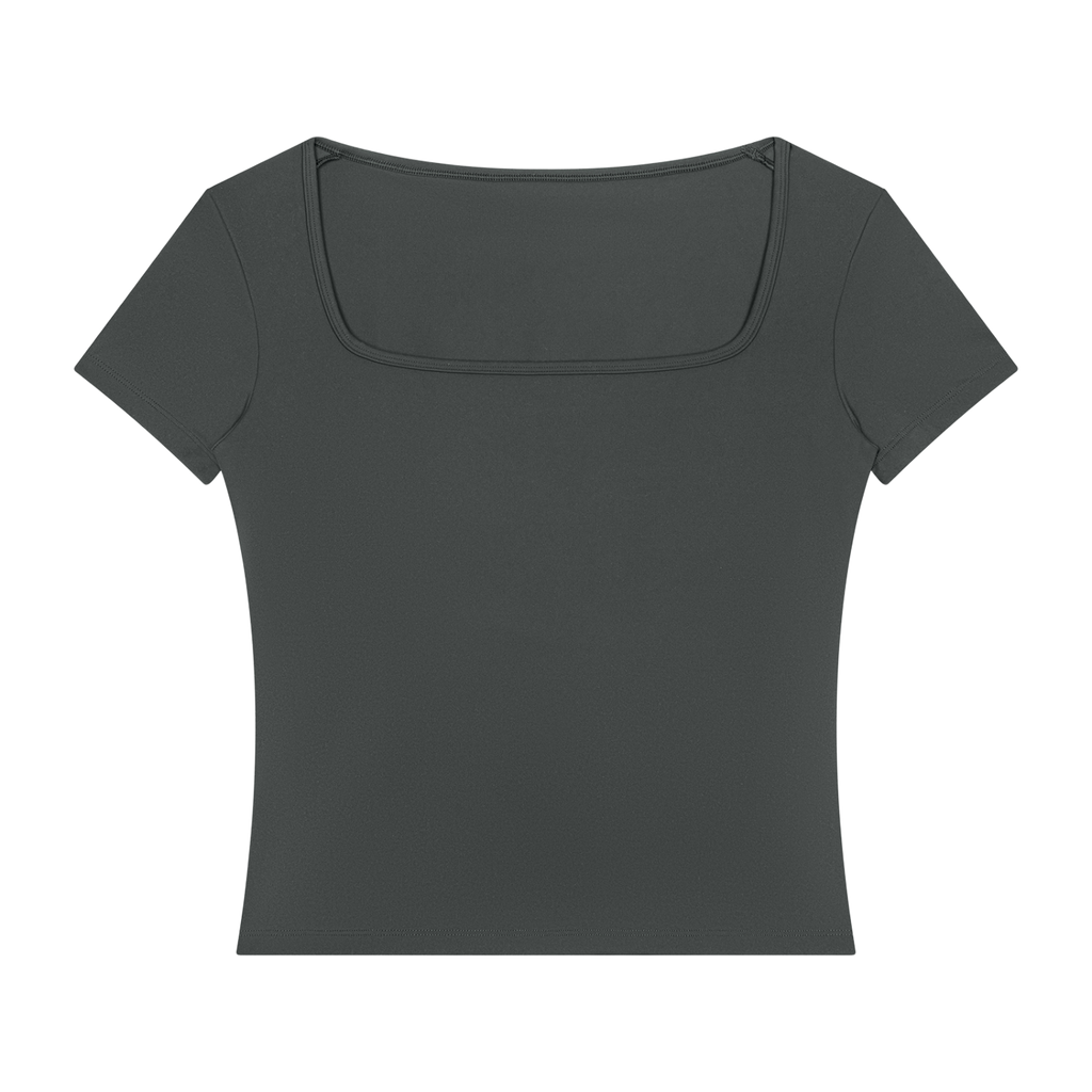 MIROLYUB Squareline square-neck fitted tee in Dark Gray, front view.