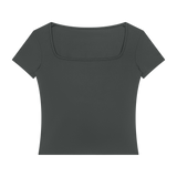 MIROLYUB Squareline square-neck fitted tee in Dark Gray, front view.