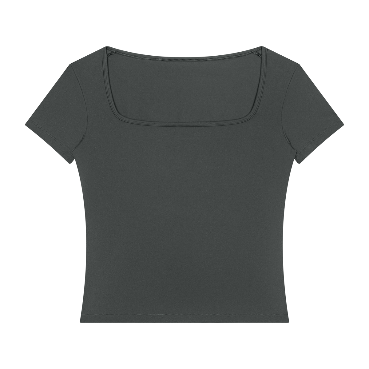 MIROLYUB Squareline square-neck fitted tee in Dark Gray, front view.
