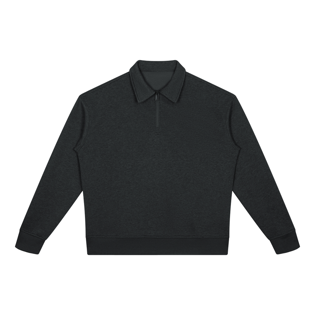 MIROLYUB Aperture boxy quarter-zip sweatshirt in Black, front view.