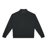 MIROLYUB Aperture boxy quarter-zip sweatshirt in Black, front view.