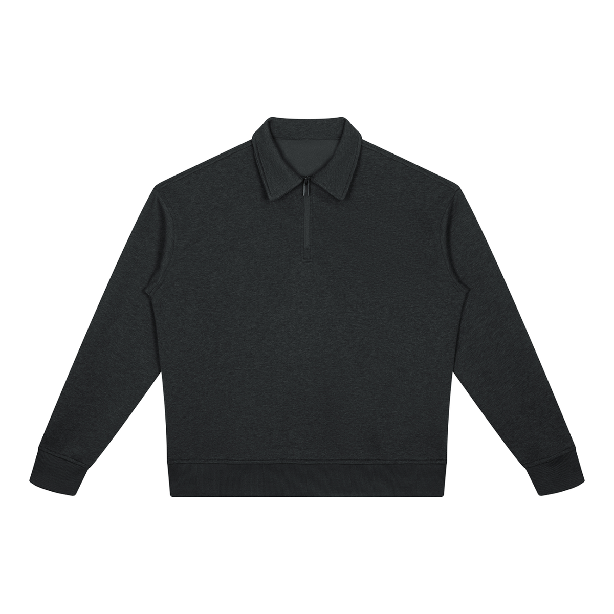 MIROLYUB Aperture boxy quarter-zip sweatshirt in Black, front view.