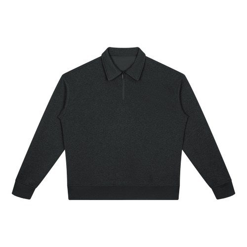 MIROLYUB Aperture boxy quarter-zip sweatshirt in Black, front view.