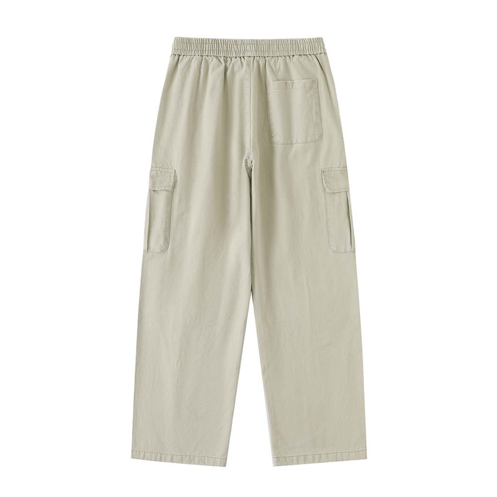 Traverse — Cotton Drawstring Cargo Pants / Chalk — Light Gray, back view