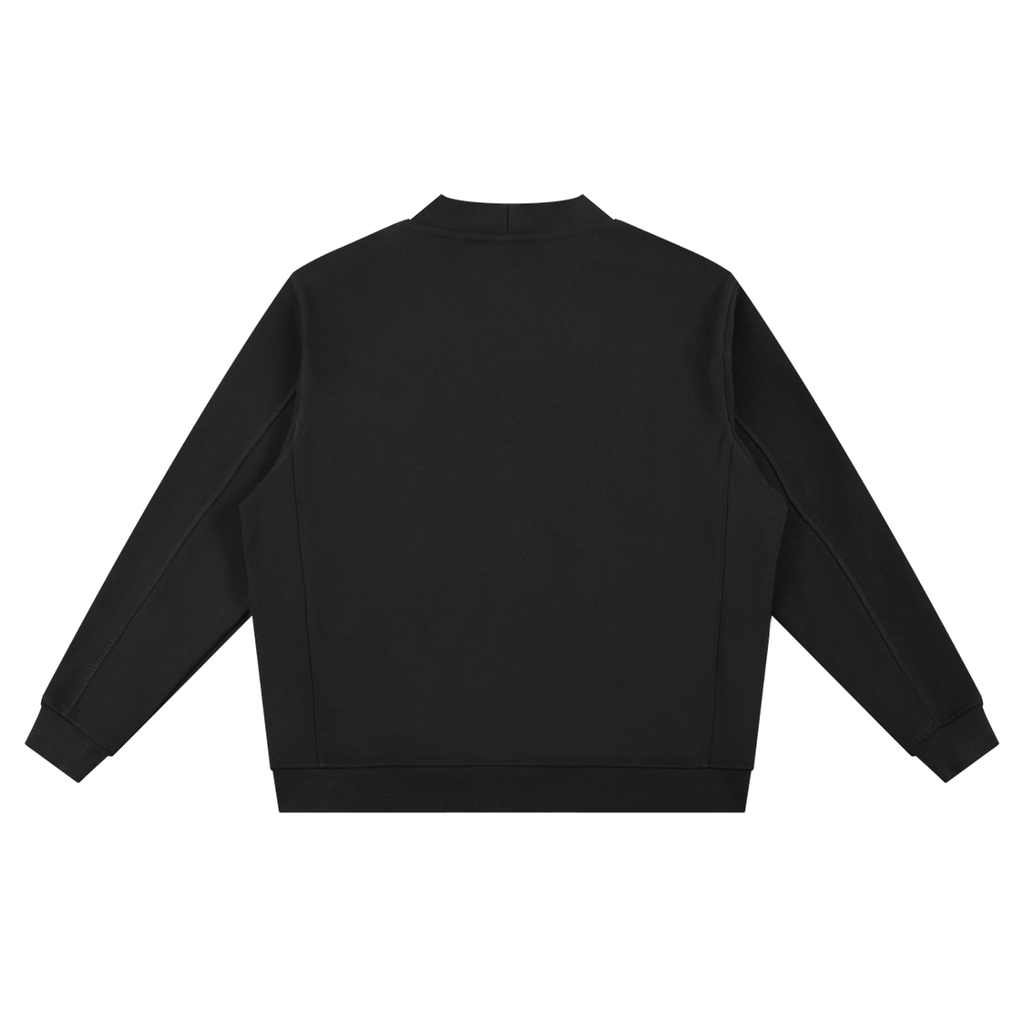MIROLYUB Cloister heavyweight fleece cardigan in Black, back view.
