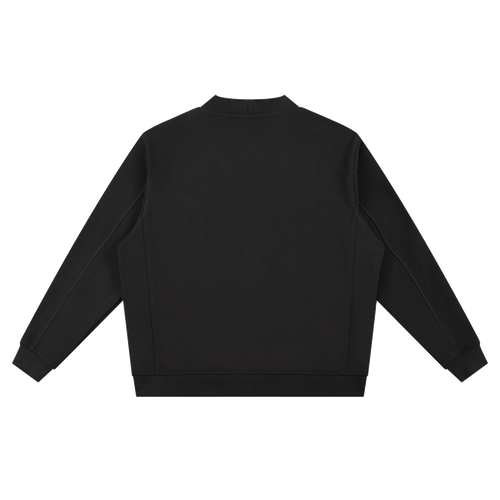 MIROLYUB Cloister heavyweight fleece cardigan in Black, back view.