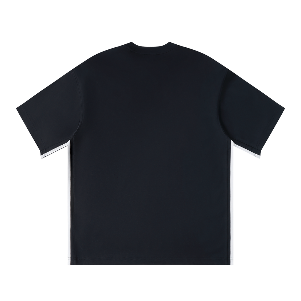 MIROLYUB Unisex Colorblock Crewneck T-Shirt — Navy Blue, back view