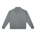 MIROLYUB Aperture boxy quarter-zip sweatshirt in Flower Gray, front view.