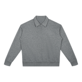 MIROLYUB Aperture boxy quarter-zip sweatshirt in Flower Gray, front view.