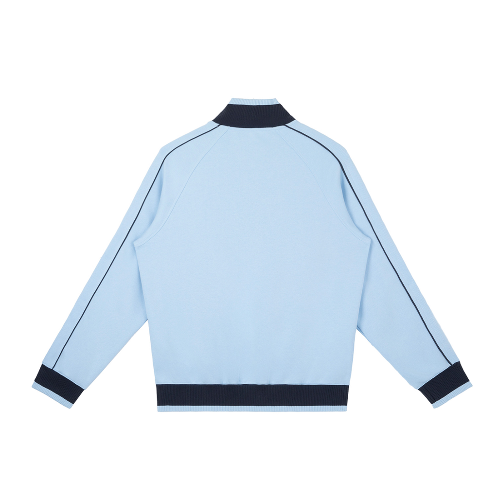 MIROLYUB Switchback raglan track jacket in Sky Blue, back view.