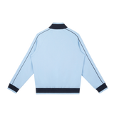 MIROLYUB Switchback raglan track jacket in Sky Blue, back view.