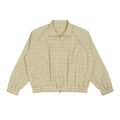 MIROLYUB Grid Plaid Zip Track Jacket in Apricot Plaid, front view.