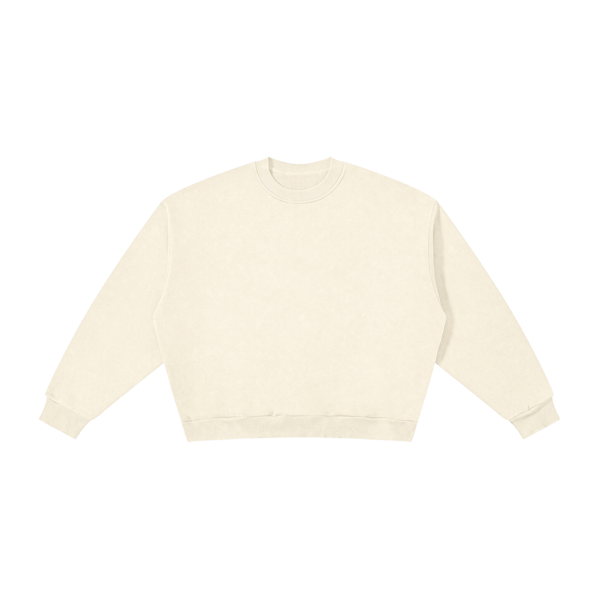 MIROLYUB Meridian boxy fleece crewneck in Apricot, front view.