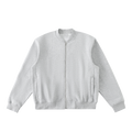 MIROLYUB Nocturne fleece zip varsity jacket in Flower Gray, front view.