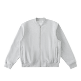 MIROLYUB Nocturne fleece zip varsity jacket in Flower Gray, front view.
