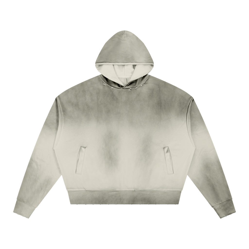MIROLYUB Unisex Sunfade Distressed Boxy Hoodie — White Gray, front view
