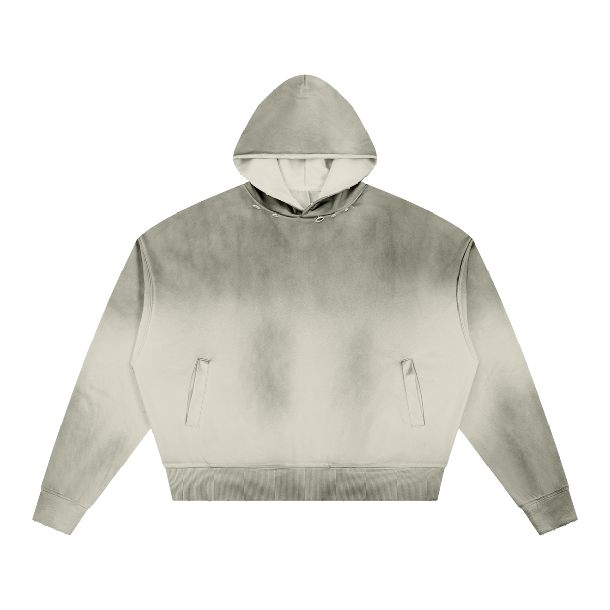 MIROLYUB Unisex Sunfade Distressed Boxy Hoodie — White Gray, front view